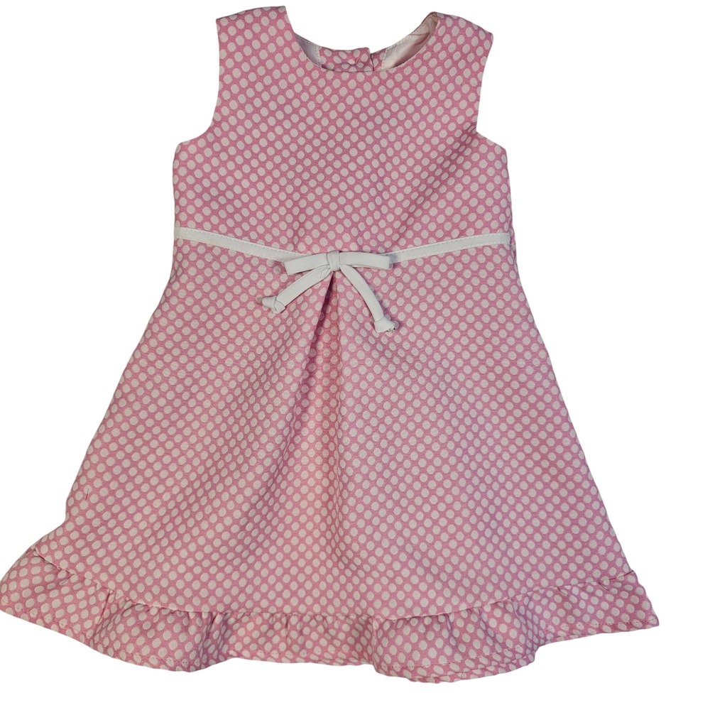 Bonnie Baby Pink White Polka Dot Ruffle Hem Bow Dress 24M R12358-CL